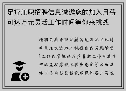 足疗兼职招聘信息诚邀您的加入月薪可达万元灵活工作时间等你来挑战